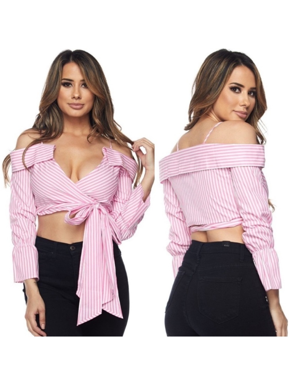 ☀️ Chambray Wrap Sexy Crop Top - Pink